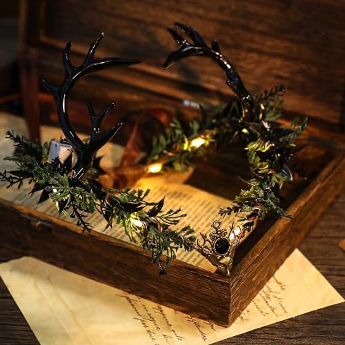 MOSTORY Light up Elf Crown - Black Antler Headpiece Gothic Flower Circlet Elven Woodland Tiara for Women Renaissance Fair Cosplay Halloween Costume Photo Shoot - Image 5