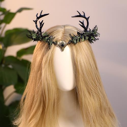 MOSTORY Light up Elf Crown - Black Antler Headpiece Gothic Flower Circlet Elven Woodland Tiara for Women Renaissance Fair Cosplay Halloween Costume Photo Shoot - Image 4