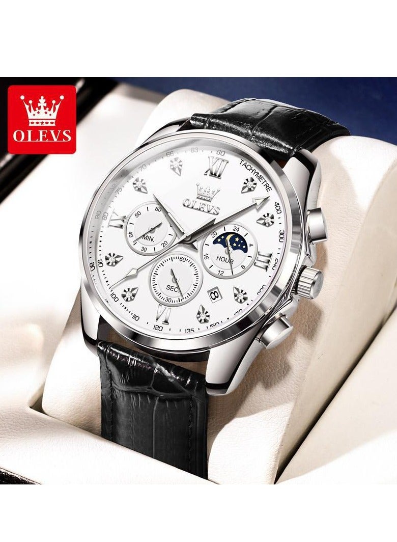OLEVS Watches for Men Quartz Leather Chronograph Water Resistant Watch 2888 - Image 1