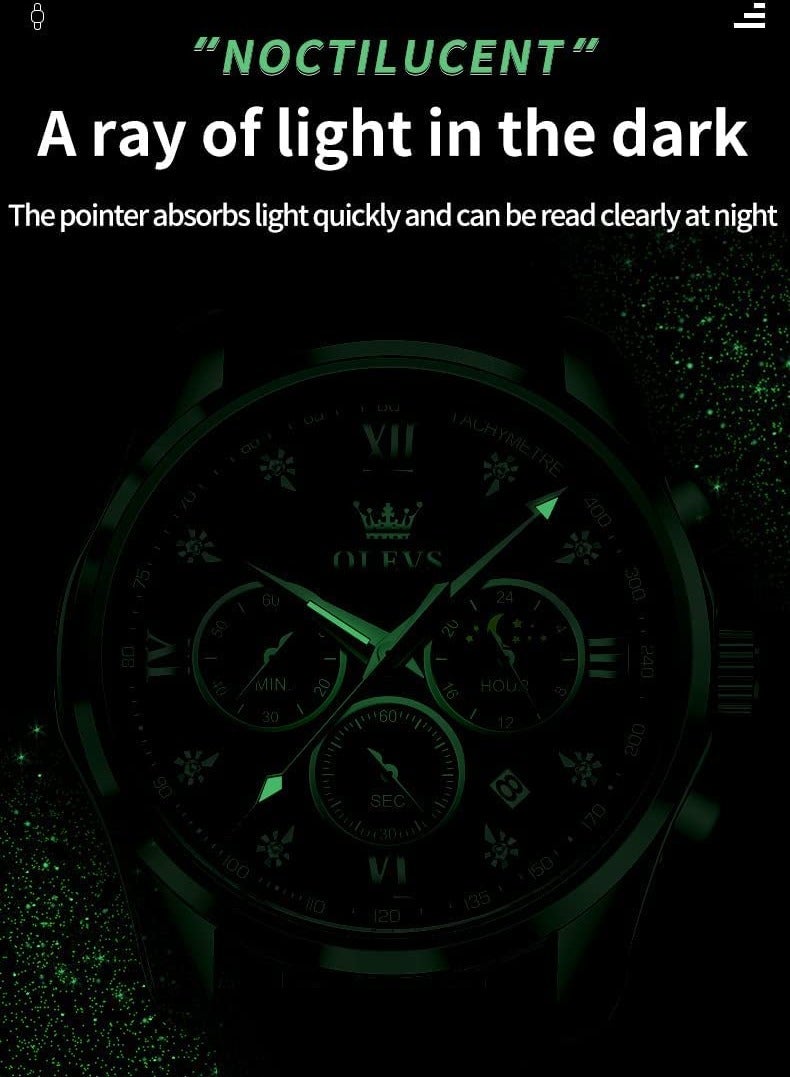 OLEVS Watches for Men Quartz Leather Chronograph Water Resistant Watch 2888 - Image 5