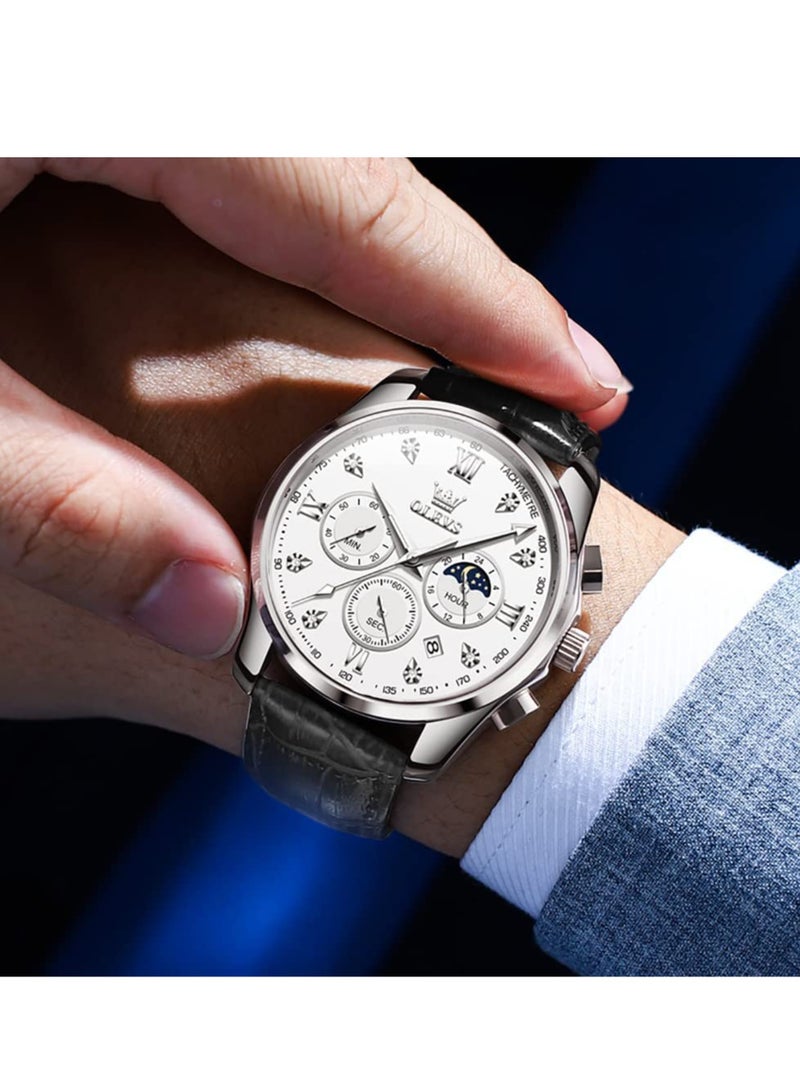 OLEVS Watches for Men Quartz Leather Chronograph Water Resistant Watch 2888 - Image 3