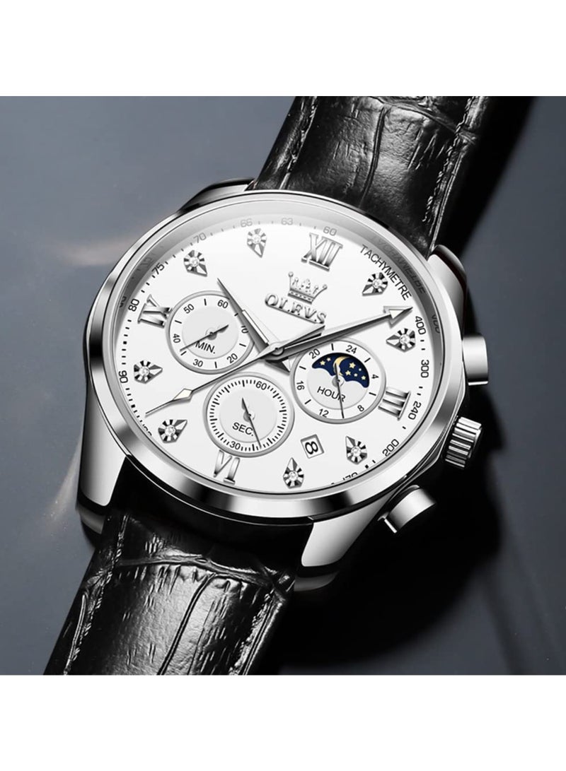 OLEVS Watches for Men Quartz Leather Chronograph Water Resistant Watch 2888 - Image 4