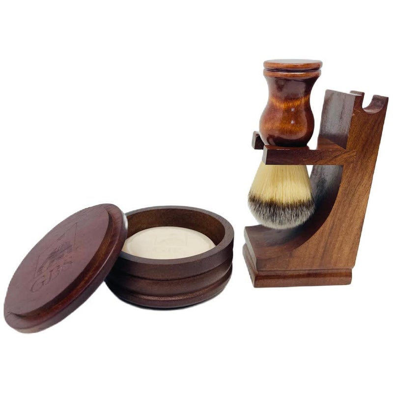 GBS Mens Classic Wooden Shaving Set Shaving Brush with Wooden Stand And 35 Inches Diameter Shaving Soap Bowl