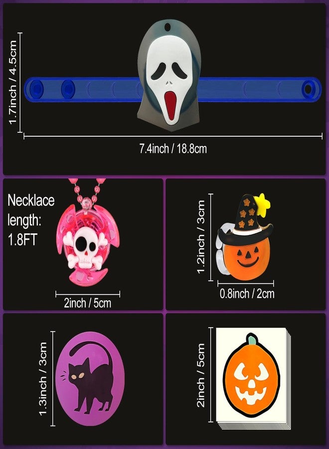 SURCVIO 100 PCS Halloween Party Favors for Kids, Halloween Glow in the Dark Toys Rotating Spin Light Up Necklaces, LED Rings Bracelets Balls Decorations, Trick or Treats Classroom Goodie Bag Fillers - Image 4