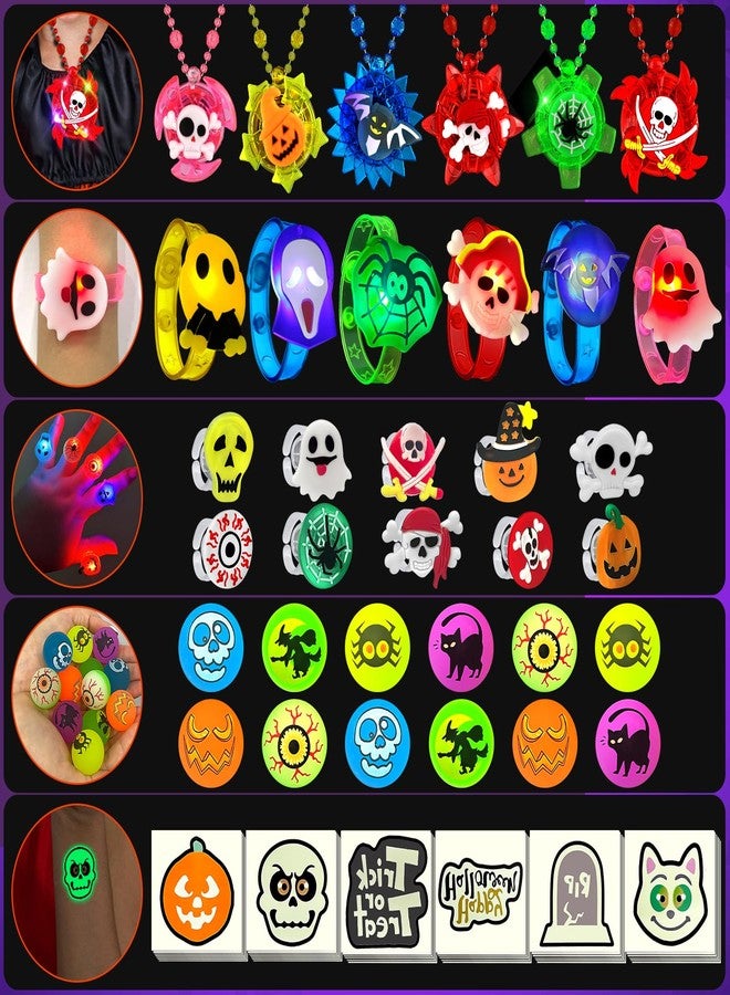 SURCVIO 100 PCS Halloween Party Favors for Kids, Halloween Glow in the Dark Toys Rotating Spin Light Up Necklaces, LED Rings Bracelets Balls Decorations, Trick or Treats Classroom Goodie Bag Fillers - Image 2