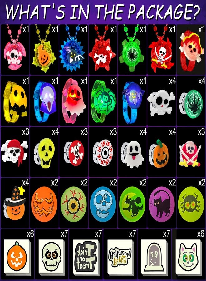 SURCVIO 100 PCS Halloween Party Favors for Kids, Halloween Glow in the Dark Toys Rotating Spin Light Up Necklaces, LED Rings Bracelets Balls Decorations, Trick or Treats Classroom Goodie Bag Fillers - Image 3