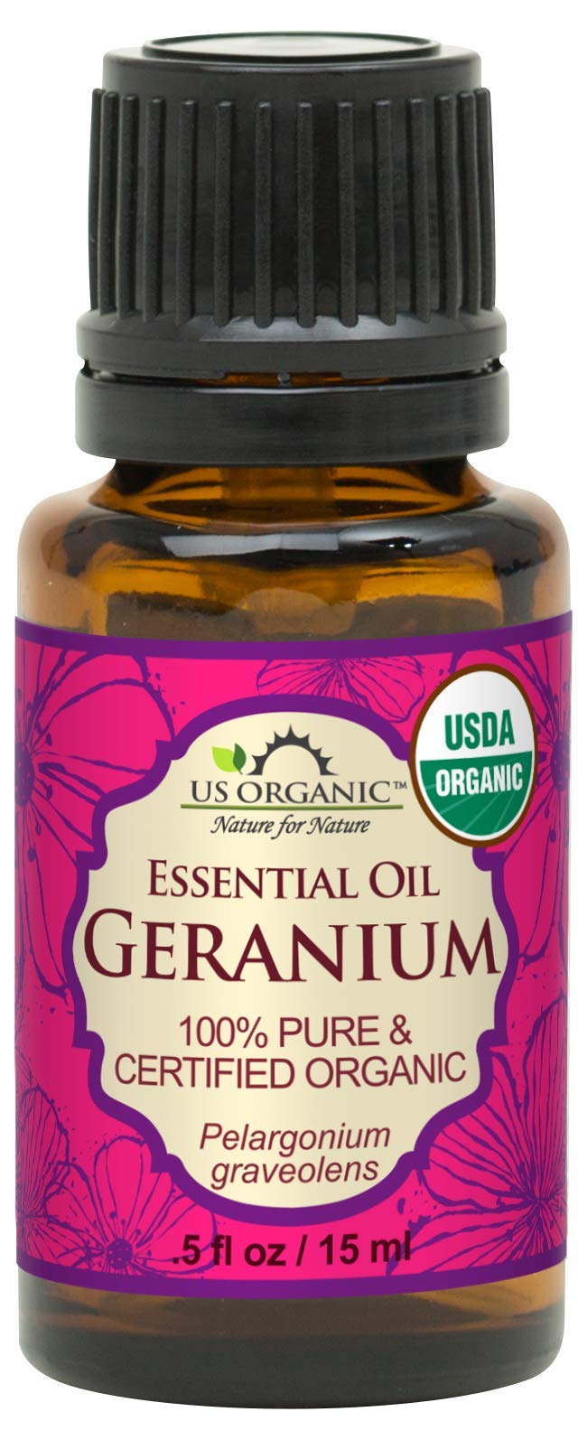 US Organic 100% Pure Geranium Essential Oil - USDA Certified Organic, Steam Distilled - W/Euro droppers (More Size Variations Available) (15 ml / .5 fl oz) - Image 1