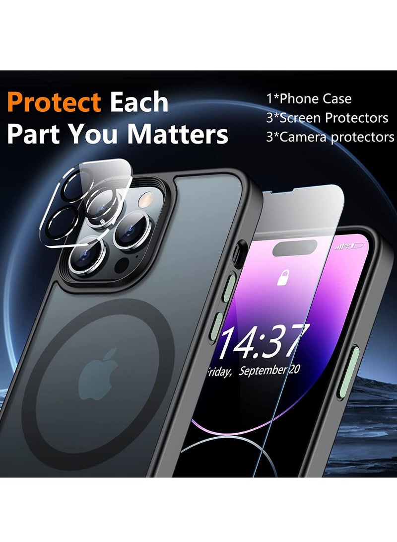 ELTRAZONE Magnetic Designed for iPhone 14 Pro Max Case, Translucent with Aluminum Alloy Button,3 Pack [Tempered Glass Screen Protector+Camera Lens Protector]Anti-Scratch for iPhone 14 Pro Max 6.7’’,Black - Image 5