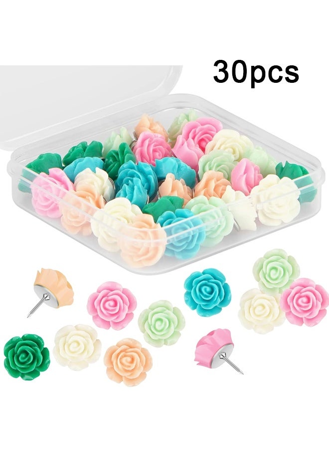 30 قطعة من دبابيس الدفع للوحة الفلين دبابيس الدفع الزخرفية مع حافظة، ودبابيس إبهام لطيفة ودبابيس دفع - Image 1