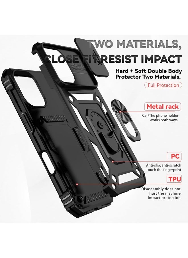 RUGGED SHIELD iPhone 16 Cover, Slide Camera Cover, Built-in 360° Rotate Ring Kickstand, Shockproof Drop Proof Protection, Heavy Duty Shockproof Protective Case for iPhone 16 (2024), Black  - Image 5
