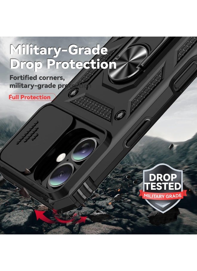RUGGED SHIELD iPhone 16 Cover, Slide Camera Cover, Built-in 360° Rotate Ring Kickstand, Shockproof Drop Proof Protection, Heavy Duty Shockproof Protective Case for iPhone 16 (2024), Black  - Image 4