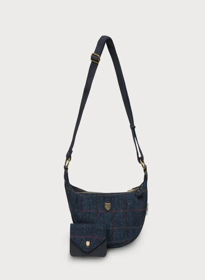 Islander The Luna Bag for Women Harris Tweed Crossbody With Detachable Card Wallet (Navy Over-check) - Image 5
