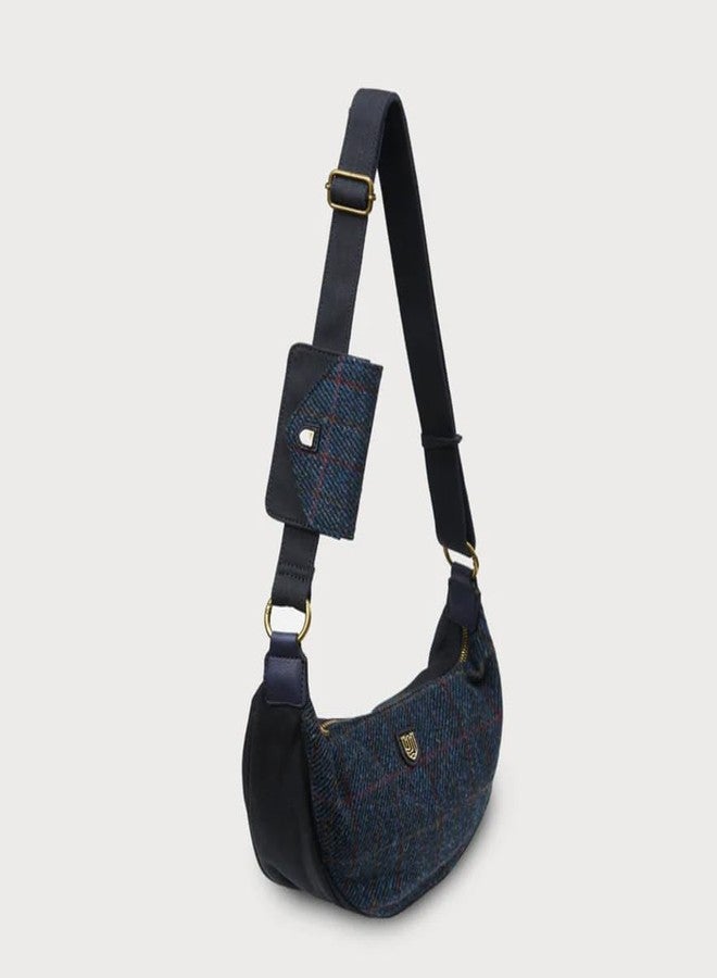 Islander The Luna Bag for Women Harris Tweed Crossbody With Detachable Card Wallet (Navy Over-check) - Image 2