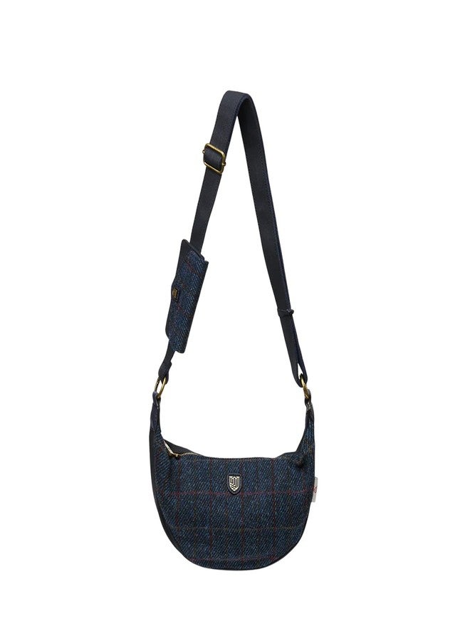Islander The Luna Bag for Women Harris Tweed Crossbody With Detachable Card Wallet (Navy Over-check) - Image 1