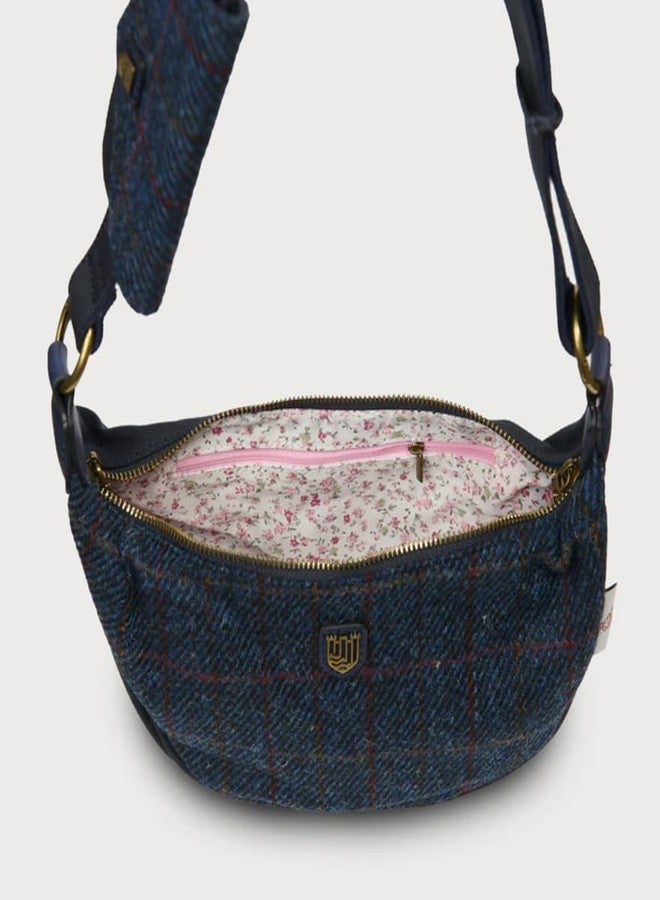 Islander The Luna Bag for Women Harris Tweed Crossbody With Detachable Card Wallet (Navy Over-check) - Image 4