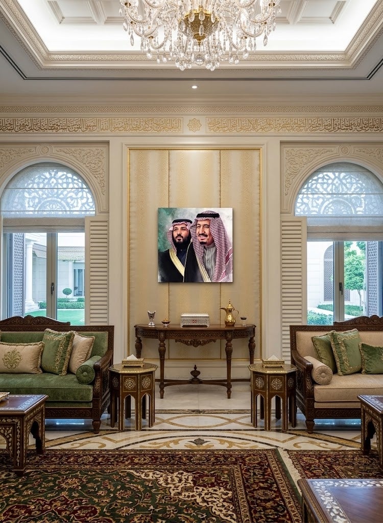 دروبلايت لوحة جدارية للملك سلمان والأمير محمد بن سلمان | بورتريه للعائلة المالكة السعودية مطبوع على خشب MDF (مقاس 40×40 سم) - Image 2