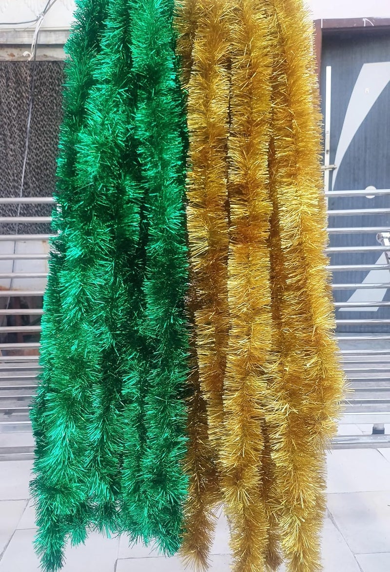 Forty Wings Forty Wings 12 Pcs Shiny Golden Green Tinsel Christmas Garlands Strings Streamers Christmas Decoration Item Christmas Xmas Decoration Ornaments Garland Wreath Decoration Christmas New Year Decoration  - Image 3