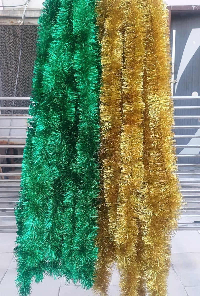 Forty Wings Forty Wings 12 Pcs Shiny Golden Green Tinsel Christmas Garlands Strings Streamers Christmas Decoration Item Christmas Xmas Decoration Ornaments Garland Wreath Decoration Christmas New Year Decoration  - Image 2