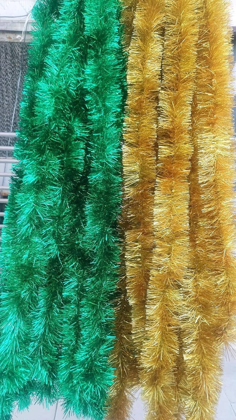 Forty Wings Forty Wings 12 Pcs Shiny Golden Green Tinsel Christmas Garlands Strings Streamers Christmas Decoration Item Christmas Xmas Decoration Ornaments Garland Wreath Decoration Christmas New Year Decoration  - Image 4