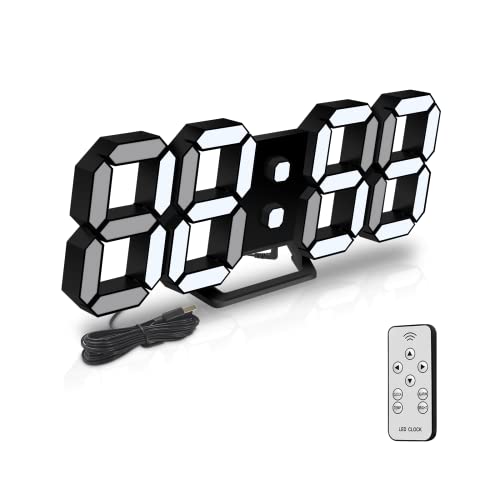 Deeyaple Led Digital Alarm Clock 3D Small Wall Clock Snooze Dimmable Time Memory 12/24 Date Temperature Remote Control Night Light Office Kitchen Living Room Bedroom (9.7 Inch, Black) - Image 1