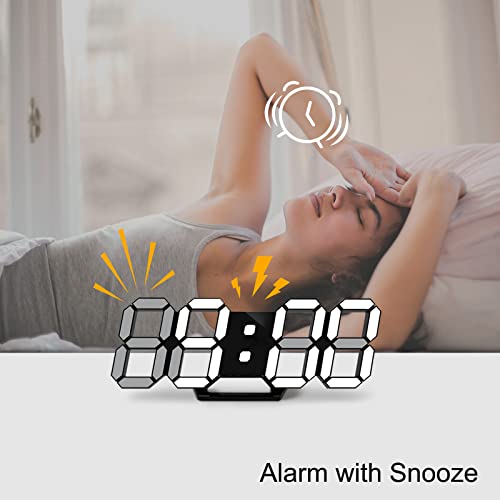 Deeyaple Led Digital Alarm Clock 3D Small Wall Clock Snooze Dimmable Time Memory 12/24 Date Temperature Remote Control Night Light Office Kitchen Living Room Bedroom (9.7 Inch, Black) - Image 3