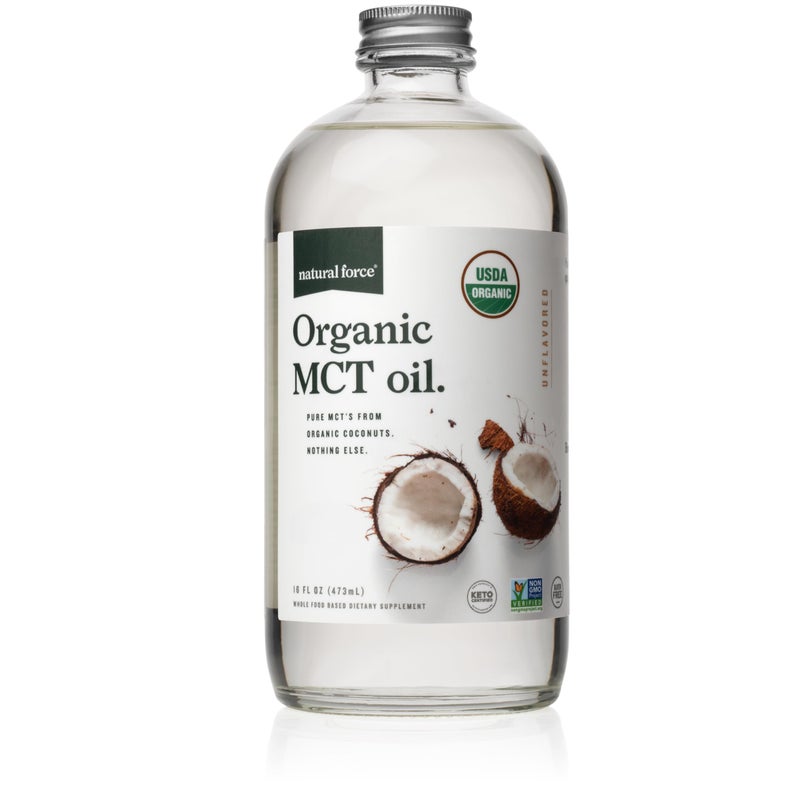 Natural Force 100% Virgin Coconut MCT Oil - 16oz Glass Bottle, Certified Keto, Paleo, Kosher, Vegan & Non-GMO - Image 1