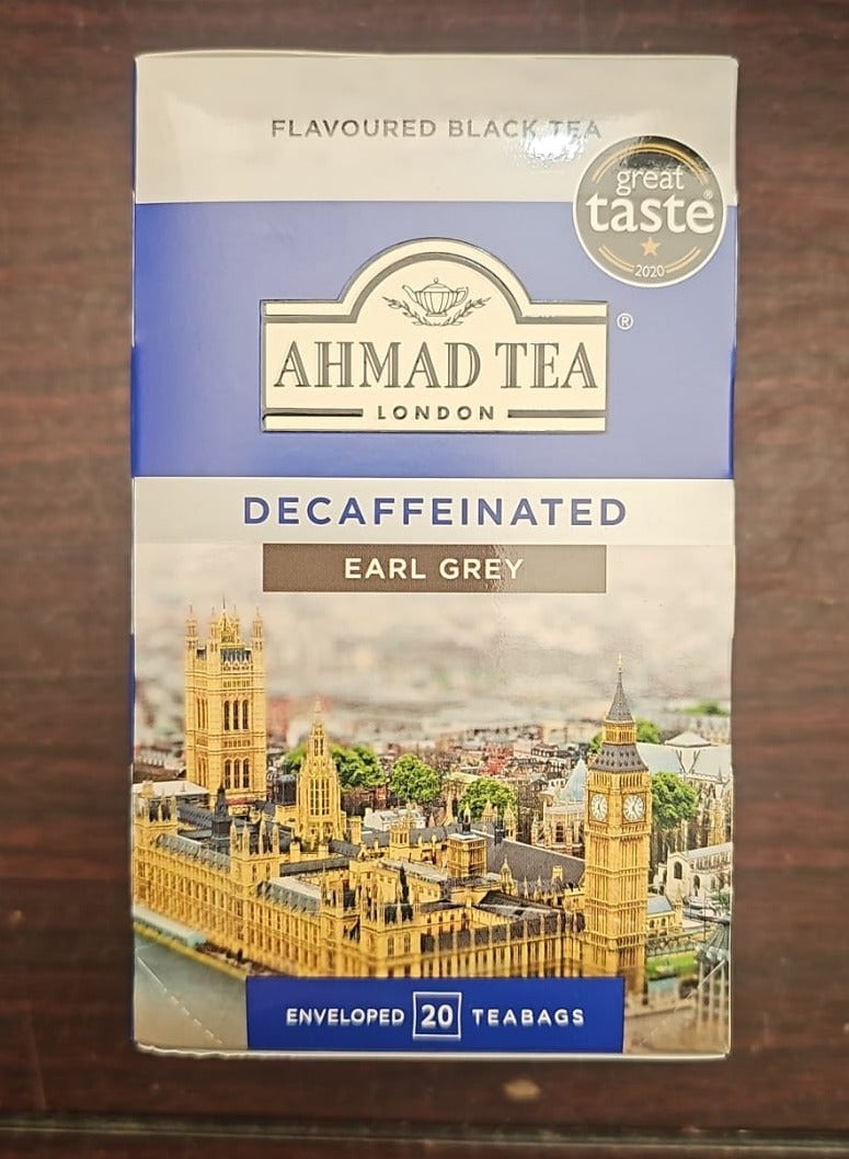 Ahmad Tea London Decaffeinated Earl Grey – Premium Flavoured Black Tea with Natural Bergamot Aroma, 20 Individually Enveloped Teabags, Great Taste Award Winner - Image 1