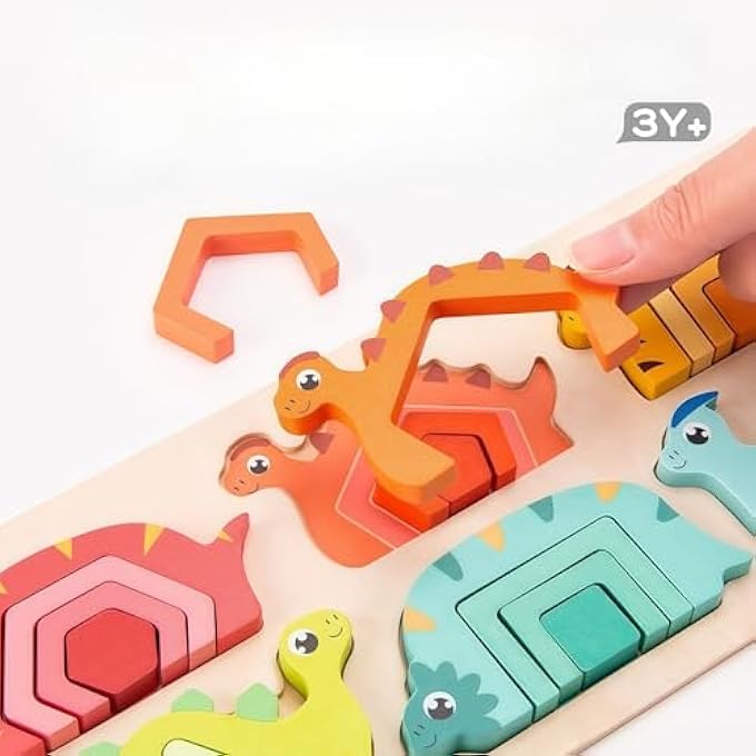 MONTESSORI WOODEN DINOSAUR PUZZLE, PARENT-CHILD COLLABORATIVE PLAY STACKING TOY FOR KIDS AGES 3+ - Image 3