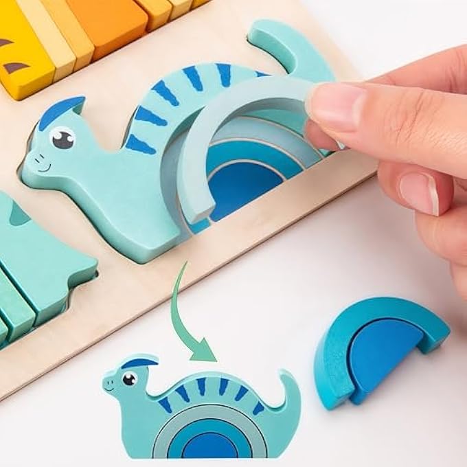 MONTESSORI WOODEN DINOSAUR PUZZLE, PARENT-CHILD COLLABORATIVE PLAY STACKING TOY FOR KIDS AGES 3+ - Image 4