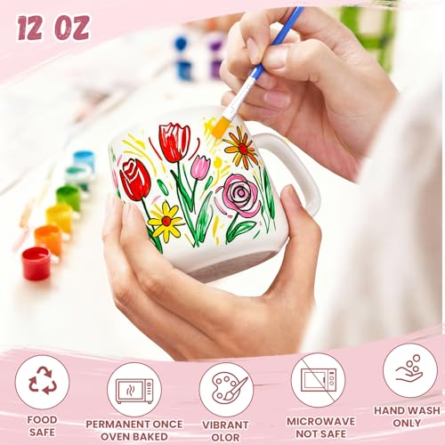 Maustic Mug Painting Kit, Paint Your Own Mug Kit, 2 Pcs Ceramic Mugs to Paint, Mothers Day Fathers Day Valentine's Day DIY Gift Kits, Includes 2 Paintable Mugs 12 Oz, Paints, Brushes - Image 5