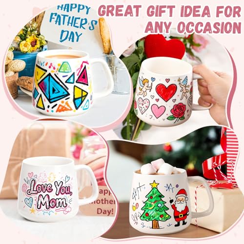 Maustic Mug Painting Kit, Paint Your Own Mug Kit, 2 Pcs Ceramic Mugs to Paint, Mothers Day Fathers Day Valentine's Day DIY Gift Kits, Includes 2 Paintable Mugs 12 Oz, Paints, Brushes - Image 3