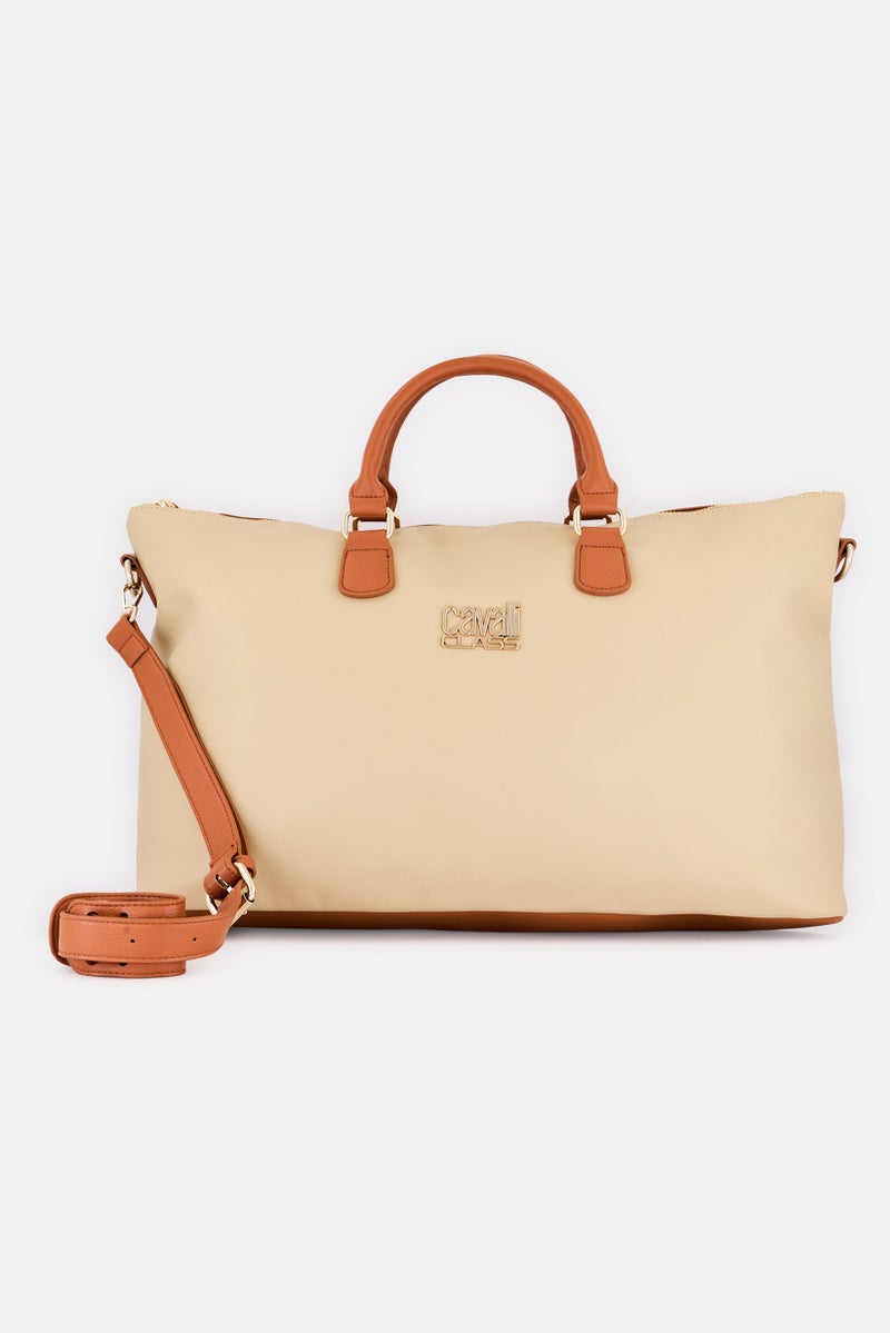 Cavalli Class Women Brand Logo Weekender Shopper Bag, Toffee - Image 1