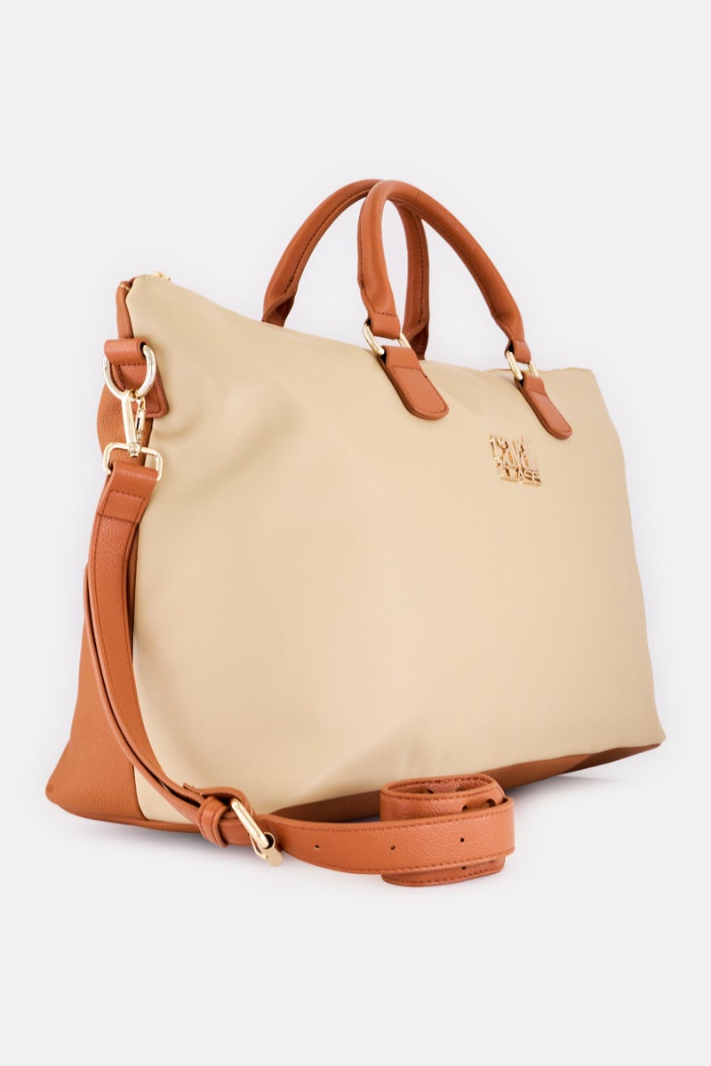 Cavalli Class Women Brand Logo Weekender Shopper Bag, Toffee - Image 3