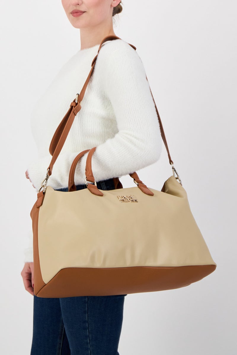 Cavalli Class Women Brand Logo Weekender Shopper Bag, Toffee - Image 2