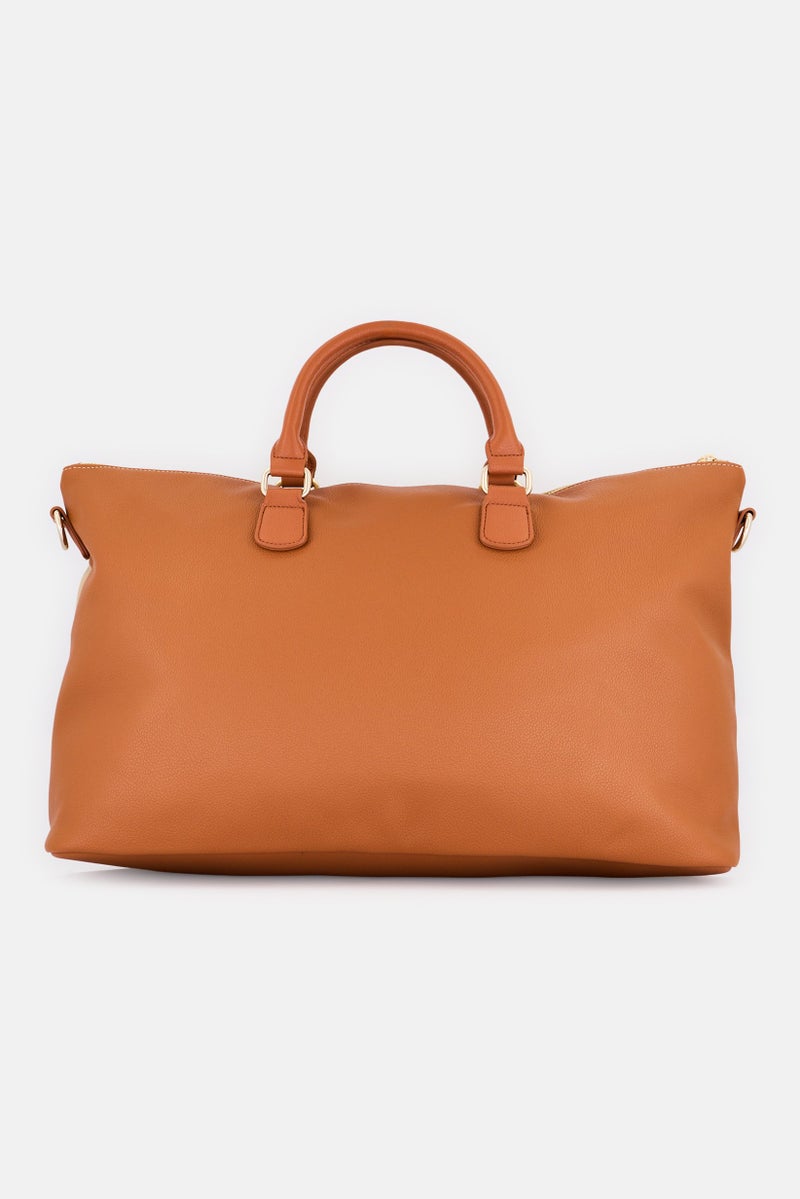 Cavalli Class Women Brand Logo Weekender Shopper Bag, Toffee - Image 4