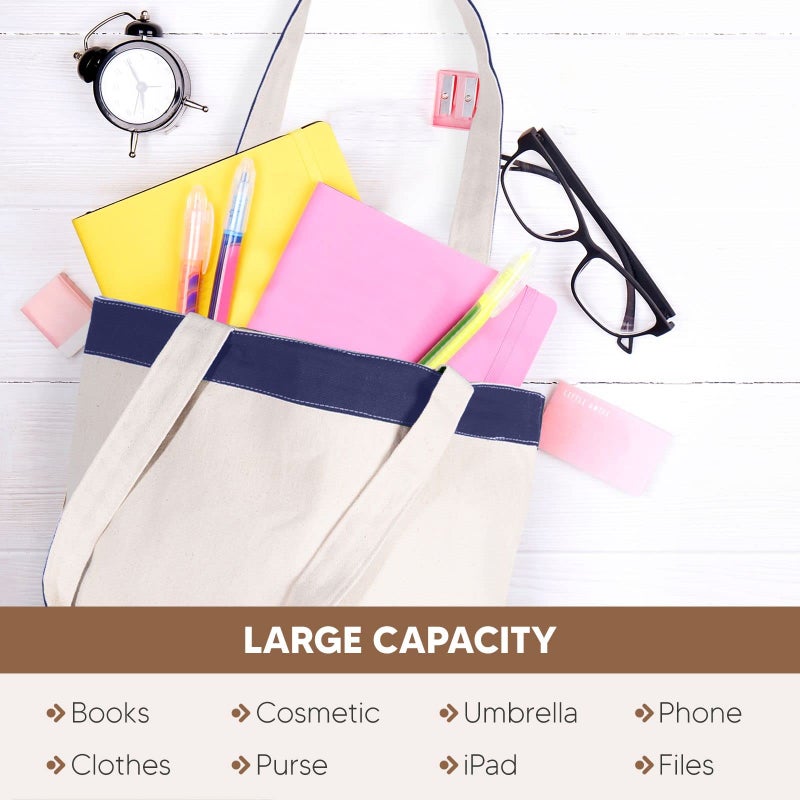 CUSTOMIZE123 Canvas Tote Bag with Handles for Woman, Reusable Cloth Bag for Groceries and Shopping In Bulk - Blank Cotton Tote Bag, Suitable for DIY Projects Heavy Duty, 16"X14.5" With 4â€ Gusset, Blue 8 Pack - Image 4