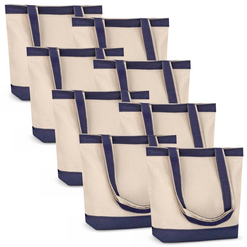 CUSTOMIZE123 Canvas Tote Bag with Handles for Woman, Reusable Cloth Bag for Groceries and Shopping In Bulk - Blank Cotton Tote Bag, Suitable for DIY Projects Heavy Duty, 16"X14.5" With 4â€ Gusset, Blue 8 Pack - Image 1