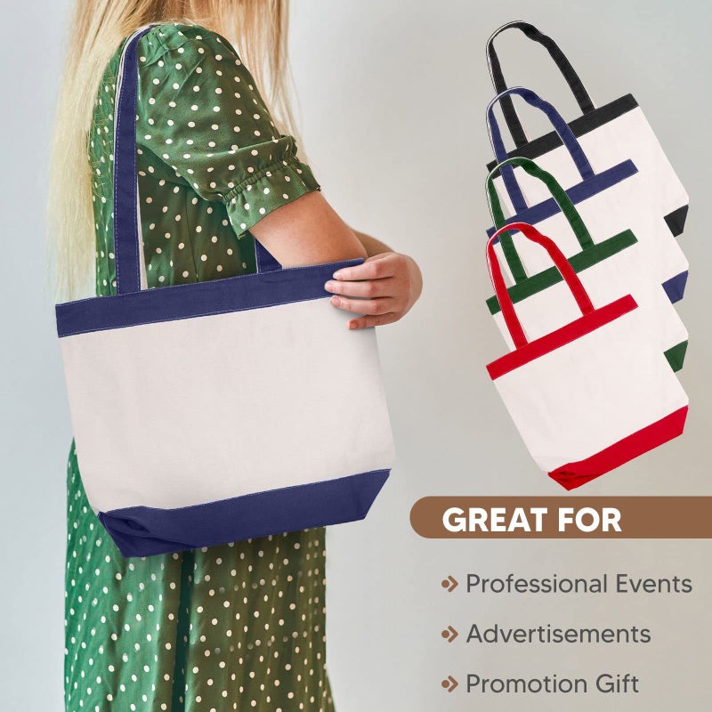CUSTOMIZE123 Canvas Tote Bag with Handles for Woman, Reusable Cloth Bag for Groceries and Shopping In Bulk - Blank Cotton Tote Bag, Suitable for DIY Projects Heavy Duty, 16"X14.5" With 4â€ Gusset, Blue 8 Pack - Image 2
