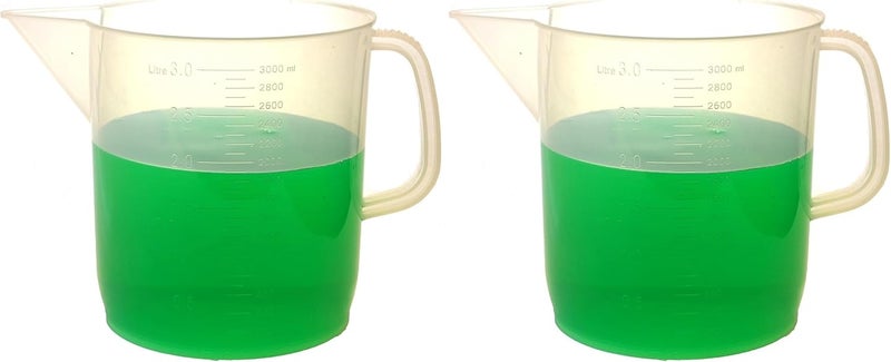 Plastic Pitcher, 3000mL (3L) - Short Form, Euro Design - Molded Graduations - Chemical Resistant & Autoclavable Polypropylene - Measuring Jug (Pack of 2)