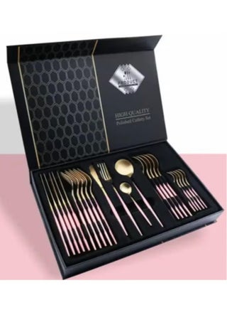 24-Piece Pink and Gold Spoon Set in Premium Carton Box – Luxury Modern Design – Suitable for 6 People – Made of Stainless Steel – Dishwasher Safe – Comes in a Premium Gift Box - pzsku/Z8E4EA5FEF993C01F7F8EZ/45/1750266859/72db318c-8e57-4bf3-9ec5-2e6eede968b0