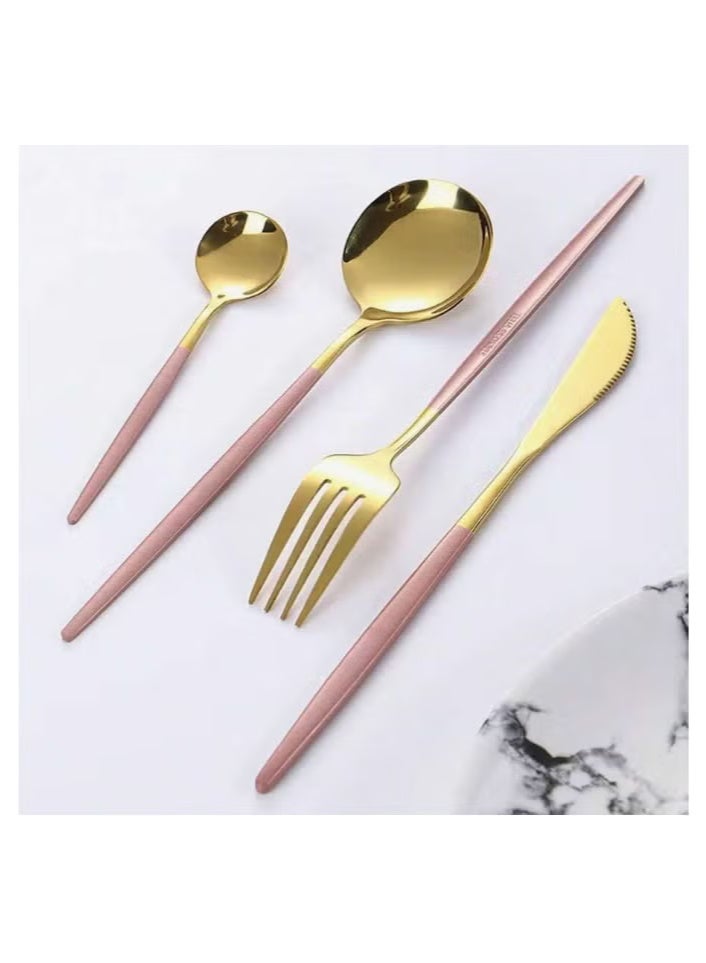 24-Piece Pink and Gold Spoon Set in Premium Carton Box – Luxury Modern Design – Suitable for 6 People – Made of Stainless Steel – Dishwasher Safe – Comes in a Premium Gift Box