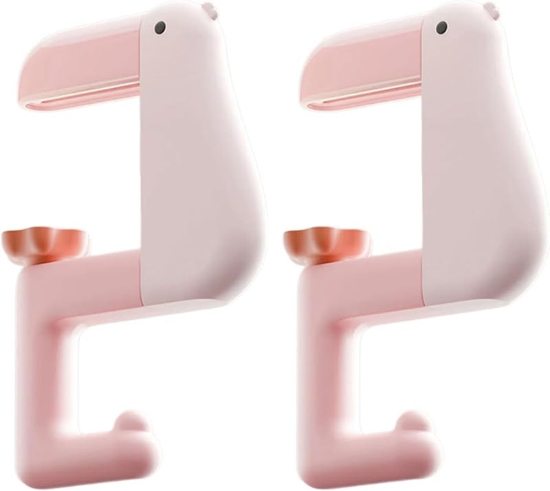 Pink Duck Shaped Wall Hooks Pack of 2 Portable Handbag Holder Organizer - Image 1