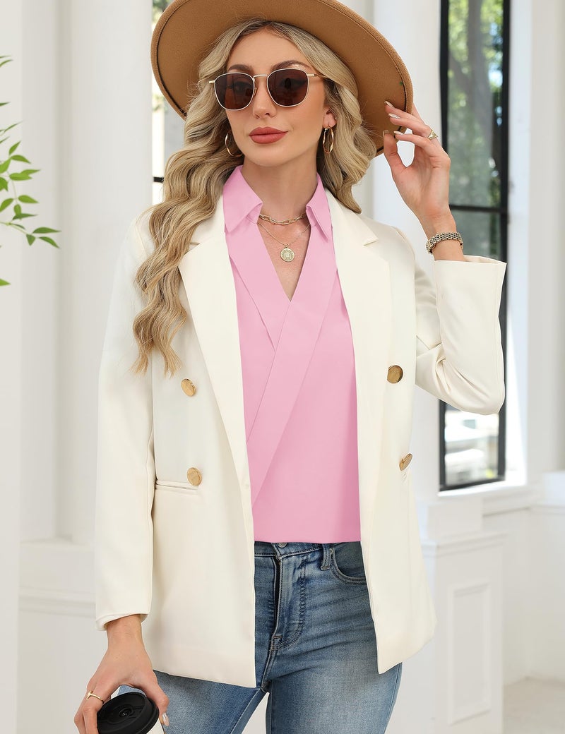 LOMON Tops for Women Trendy Dressy Casual 3/4 Sleeve Work Blouses Cotton Dress Shirts 2026 Business Casual Outfits Loose Fit Tee Tops (Pink,XXL) - Image 5