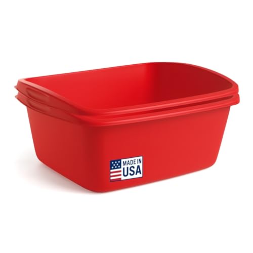 Tribello 2-Pack Dish Pans for Kitchen Sink, Plastic Tub Dishpan Wash Basin and Foot Bath for Soaking Feet, Wash Bucket for Washing and Storage Cleaning Supplies - 12 Quarts - Heavy Duty - (Red) - Image 2