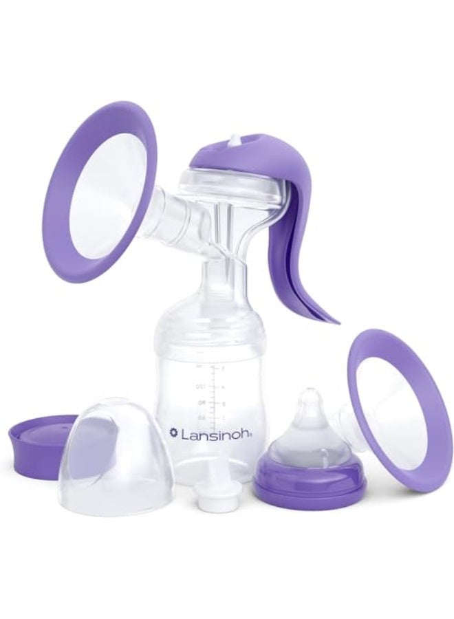 Manual Breast Pump, Hand Pump with Comfortable Flange, Includes 5oz Baby Bottle with Slow Flow Nipple, Breastfeeding Essentials (Purple) - Image 1