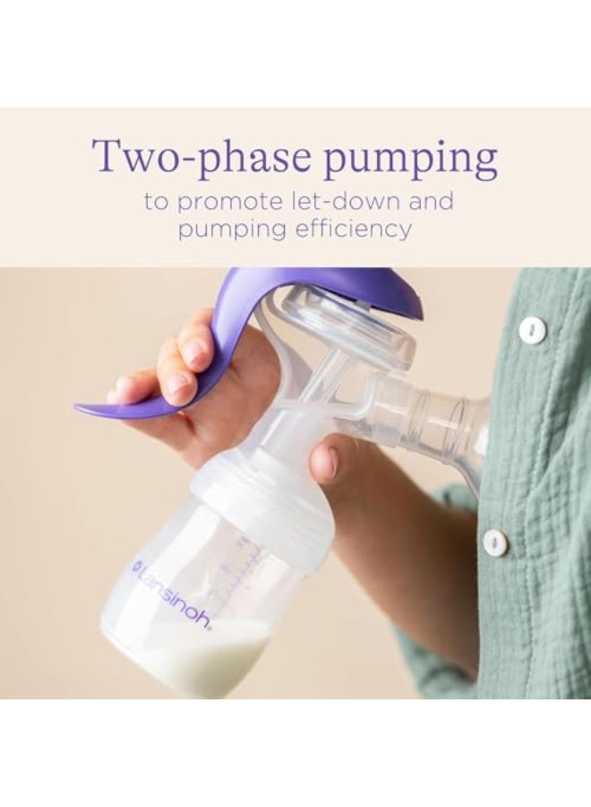 Manual Breast Pump, Hand Pump with Comfortable Flange, Includes 5oz Baby Bottle with Slow Flow Nipple, Breastfeeding Essentials (Purple) - Image 3