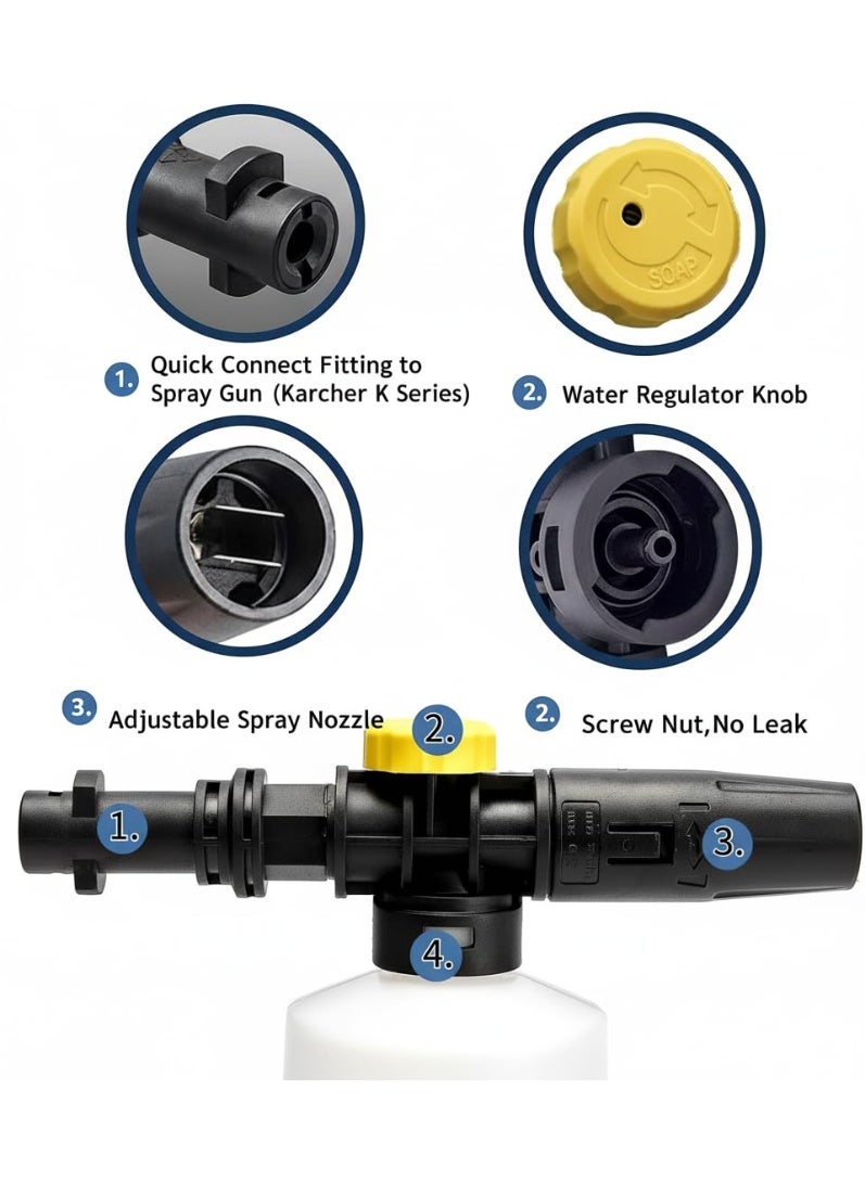 شابية مجموعة غسالة رغوة الثلج 750 مل من مدفع الرغوة لغسالة Karcher K2 K3 K4 K5 K6 K7 K Series، مولد الصابون، غسالة الضغط العالي، غسيل رغوة السيارة، فوهة الرش القابلة للتعديل (أبيض) - Image 3