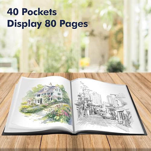 Vantasii Art Portfolio Folder 40 Clear Pockets Paper Protectors Display 80 Pages Clear Presentation Book for Artworks Letters Report Sheets Documents Can Accommodate 11 x17 - Image 3