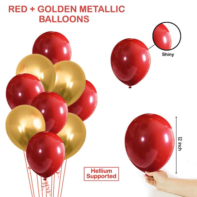 Party Propz Party Propz Foil I Love You Balloons For Decoration 47Pcs Happy Anniversary Decoration Items Red and Golden Balloon with Golden Fringe Curtain Foil Heart Shape Balloons Proposal Birthday Decor - Image 4
