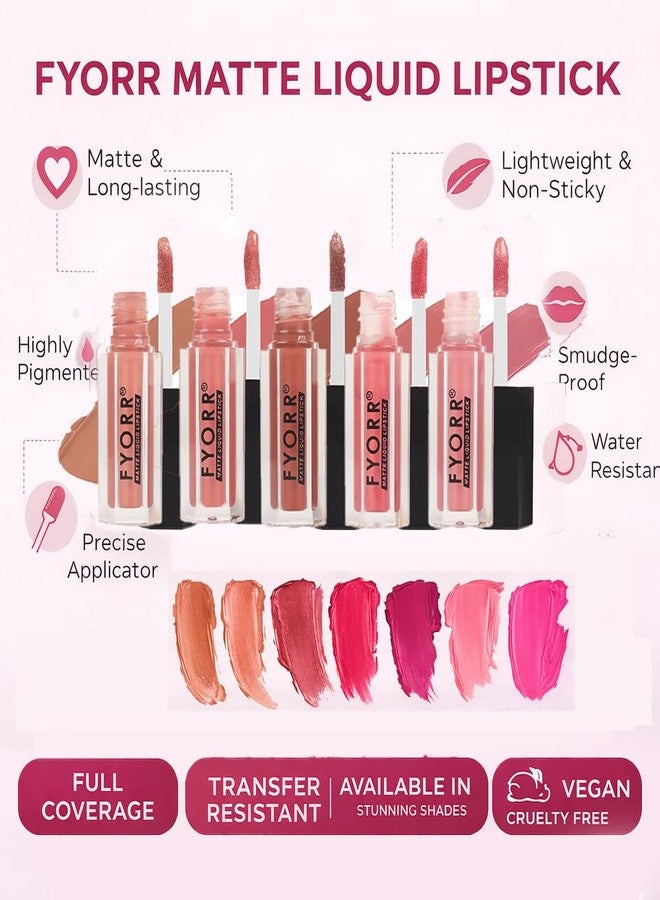 FYORR Mini Liquid Matte Lipstick Combo Pack of 5 | Highly Pigmented | Long-Lasting Matte Finish | Lightweight & Smudge-Resistant | Travel-Friendly Lip Colors for Women (Locking IN (Set C), 10ml (2ml Each)) - Image 5